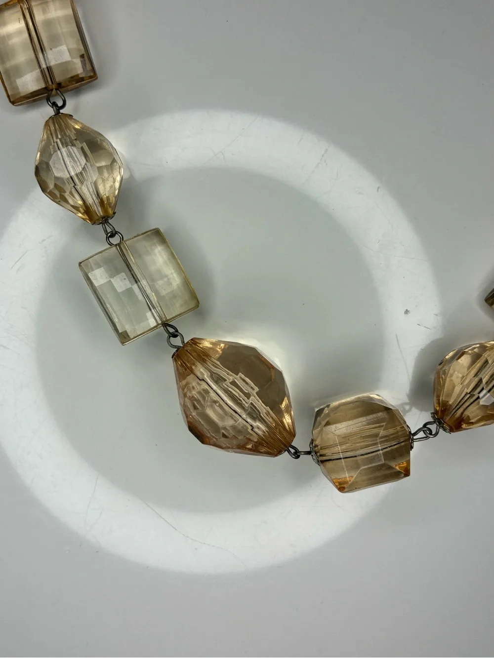 Stunning Retro Statement Necklace Peach & Clear Faceted Acrylic Beaded Necklace